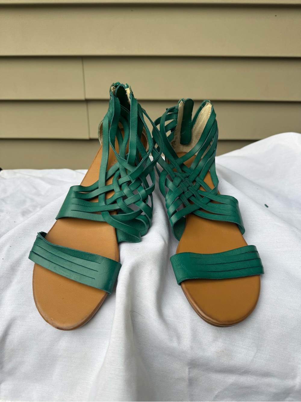 Green Strappy Woven Gladiator Sandals - Women